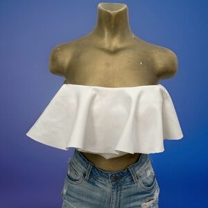 CAMILLE La VIE Ivory RUFFLE Cropped BUSTIER TOP Size 2